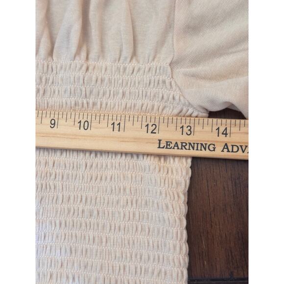 Soft Joie smocked peplum top Sz M beige/sand lyocell-wool blend, dolman - Picture 8 of 9